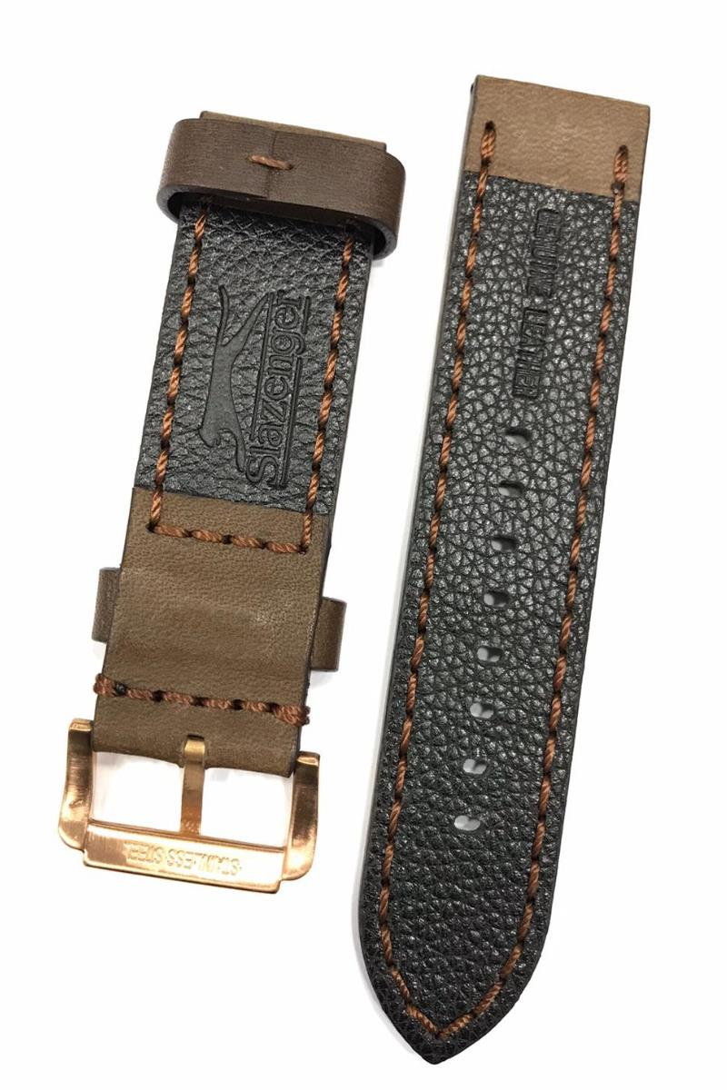 24 mm Kahverengi Kalın Slazenger Orijinal Hakiki Deri Saat Kordonu