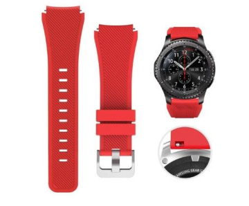 Samsung Gear S3 46mm Frontier Klasik Uyumlu Silikon Saat Kordon Kayış Kırmızı - Tek Ebat