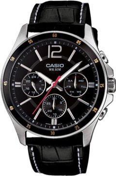 Casio MTP-1374L-1AVDF Siyah Kadran Deri Kordon Çok Fonksiyonlu Erkek Kol Saati