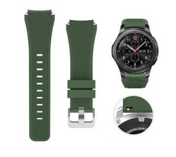 Samsung Gear S3 46mm Frontier Klasik Uyumlu Silikon Saat Kordon Kayış Haki - Tek Ebat