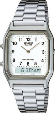 Casio AQ-230A-7BMQ Beyaz Kadran Retro Ana-Digi Unisex Çelik Kol Saati