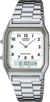 Casio AQ-230A-7BMQ Beyaz Kadran Retro Ana-Digi Unisex Çelik Kol Saati