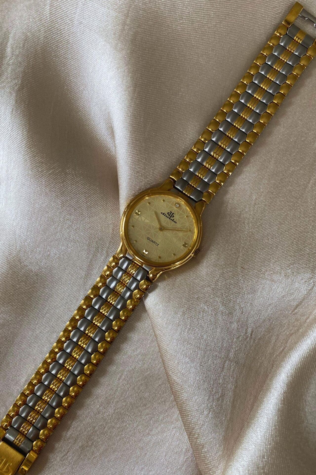 Diablo Altın Sarı Renkli Paslanmaz Çelik Kordon Orijinal Vintage Erkek Kol Saati