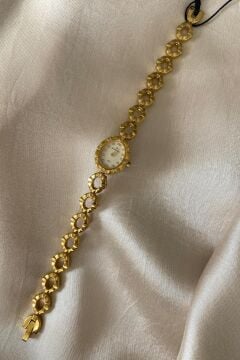 Romanson Altın Sarı Kaplama Halkalı Paslanmaz Çelik Özel Tasarım Kordon Küçük Vintage Kadın Kol Saati