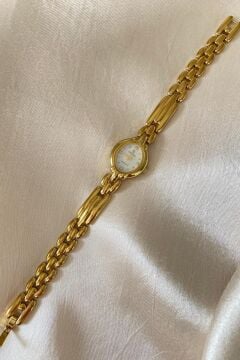 Calvina Altın Sarı Kaplama Paslanmaz Çelik Özel Tasarım Kordon Küçük Vintage Kadın Kol Saati