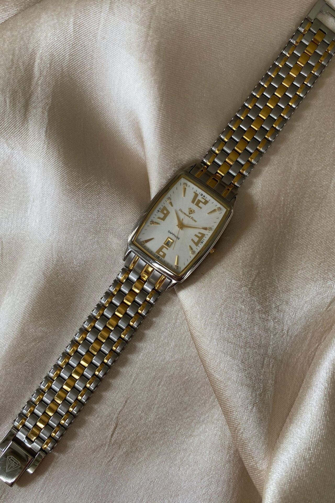 Daymond Rene Safir Camlı Dikdörtgen Paslanmaz Çelik Kordon Orijinal Vintage Erkek Kol Saati