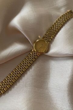 Rogadis Altın Sarısı Kaplamalı Paslanmaz Çelik Özel Tasarım Kordon Küçük Orijinal Vintage Kadın Kol Saati