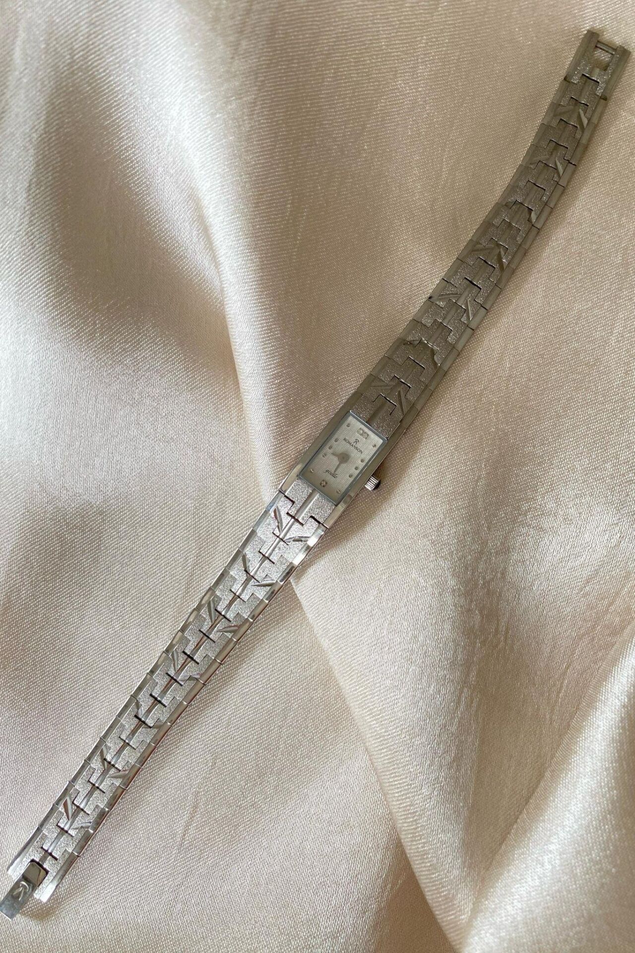 Romanson Köşeli Paslanmaz Çelik Özel Tasarım Kordon Küçük Orijinal Vintage Kadın Kol Saati