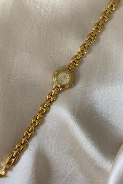 Q&Q Superior Altın Sarı Kaplama Paslanmaz Çelik Özel Tasarım Kordon Küçük Vintage Kadın Kol Saati