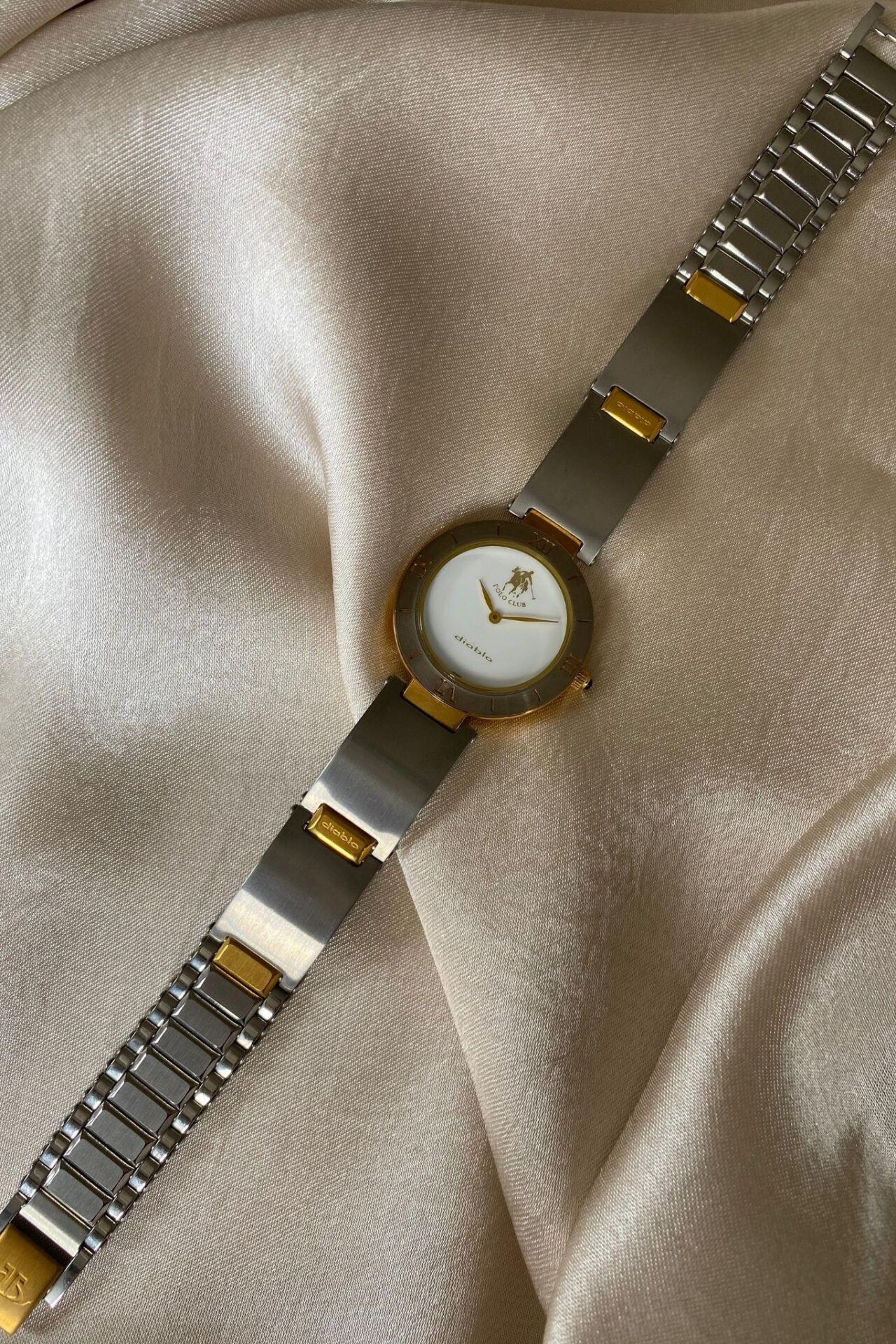 Diablo Sarı Gümüş Renk Paslanmaz Çelik Kordon Orijinal Vintage Erkek Kol Saati