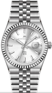 Navimarine NT0026-1 Beyaz Kadran Tırtıklı Bezel Çelik Erkek Kol Saati