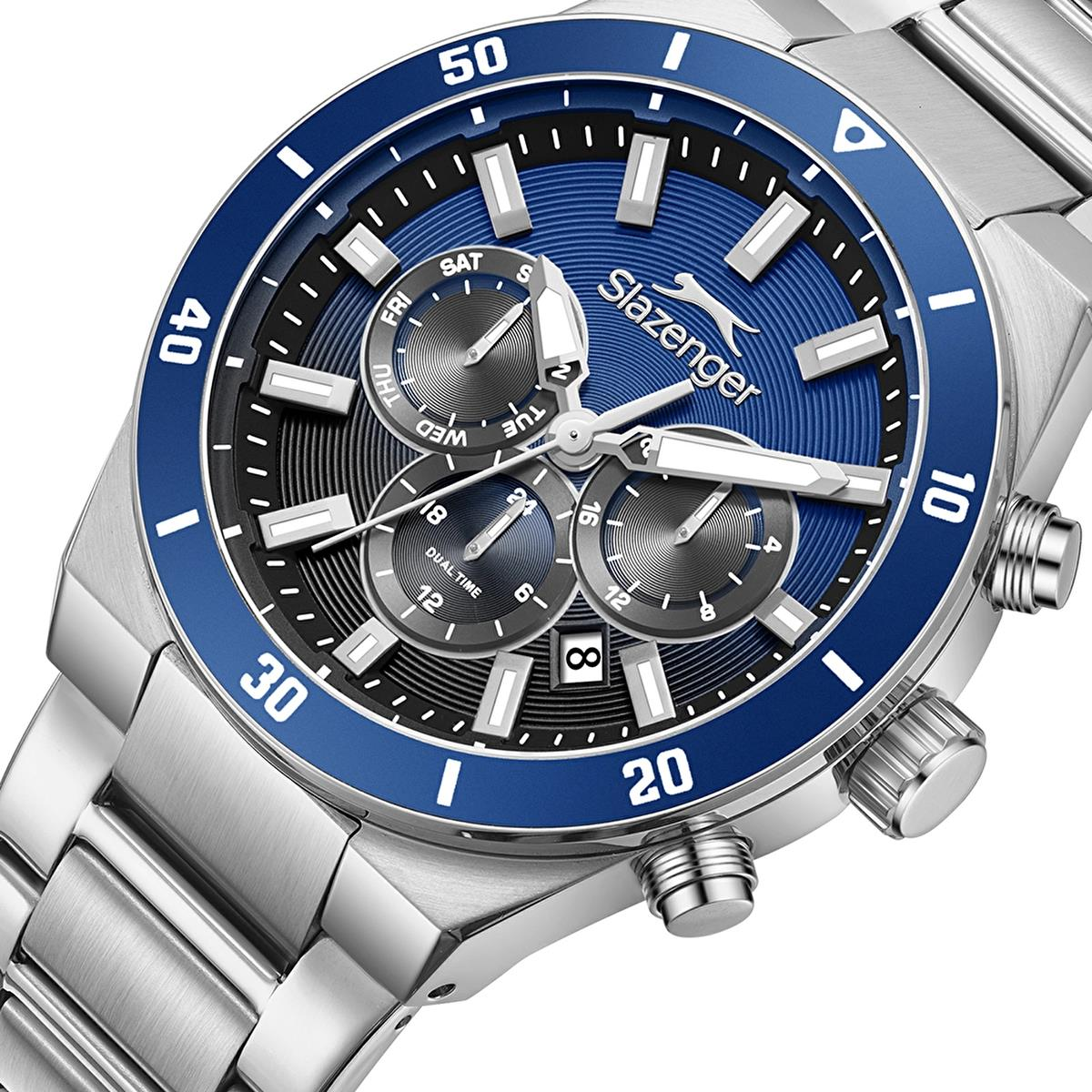 Slazenger SL.09.2492.2.02 Gümüş Lacivert Renk Paslanmaz Çelik Yeni Erkek Kol Saati