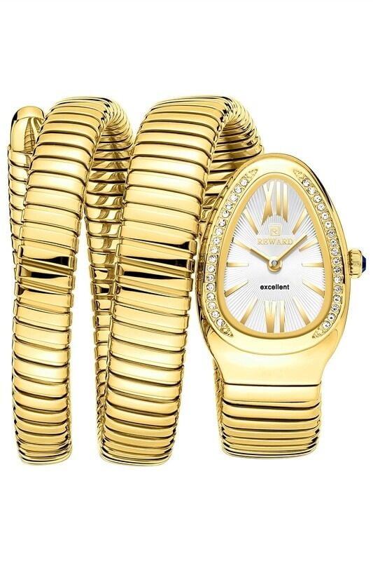 Reward RWA147543 Beyaz Kadran Çift Tur Sarmal Altın Renk Yılan Kadın Saati