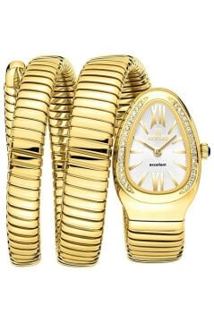 Reward RWA147543 Beyaz Kadran Çift Tur Sarmal Altın Renk Yılan Kadın Saati