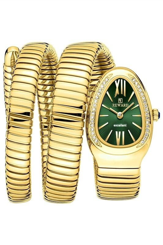 Reward RWA147545 Zümrüt Kadran Çift Tur Sarmal Altın Renk Kadın Kol Saati