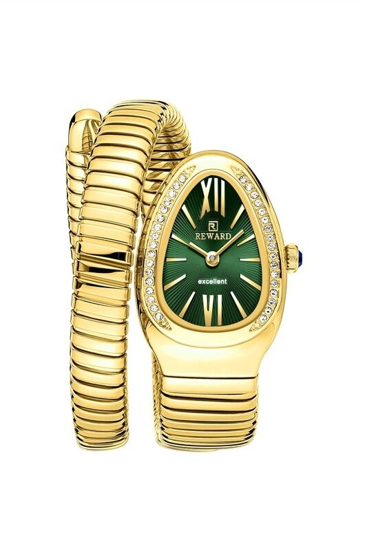Reward RWA147534 Zümrüt Kadran Altın Renk Taşlı Yılan Model Kadın Kol Saati