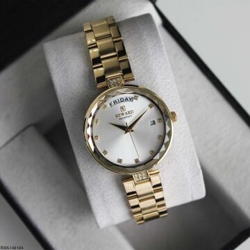 Reward RWA148104 Beyaz Kadran Gün ve Tarih Göstergeli Altın Renk Kadın Kol Saati