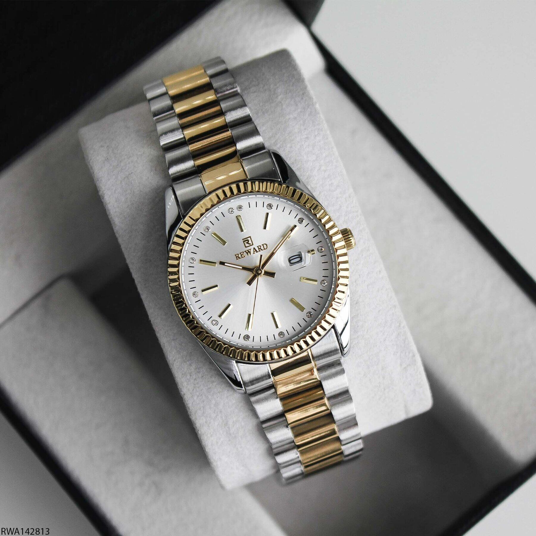 Reward RWA142813 Gümüş Kadran Tırtıklı Bezel Çift Renk Kadın Kol Saati