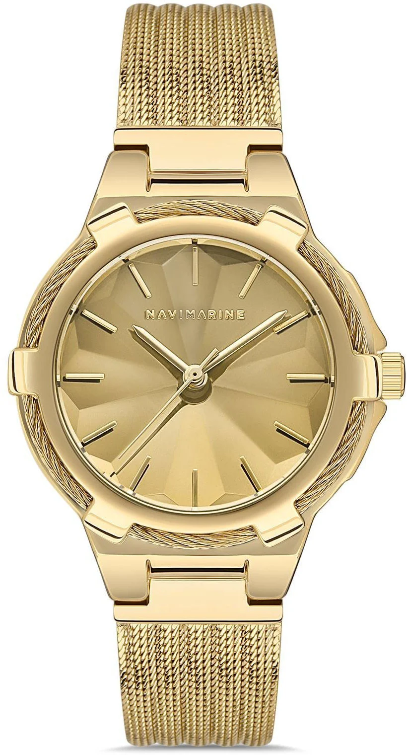 Navimarine NM095-03 Altın Renk Kesme Cam Hasır Kordon Kadın Kol Saati