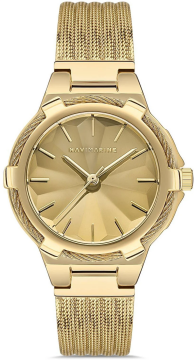 Navimarine NM095-03 Altın Renk Kesme Cam Hasır Kordon Kadın Kol Saati