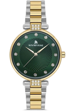 Navimarine NM223-04 Girdap Desenli Yeşil Kadran Taşlı Çift Renk Kadın Saati