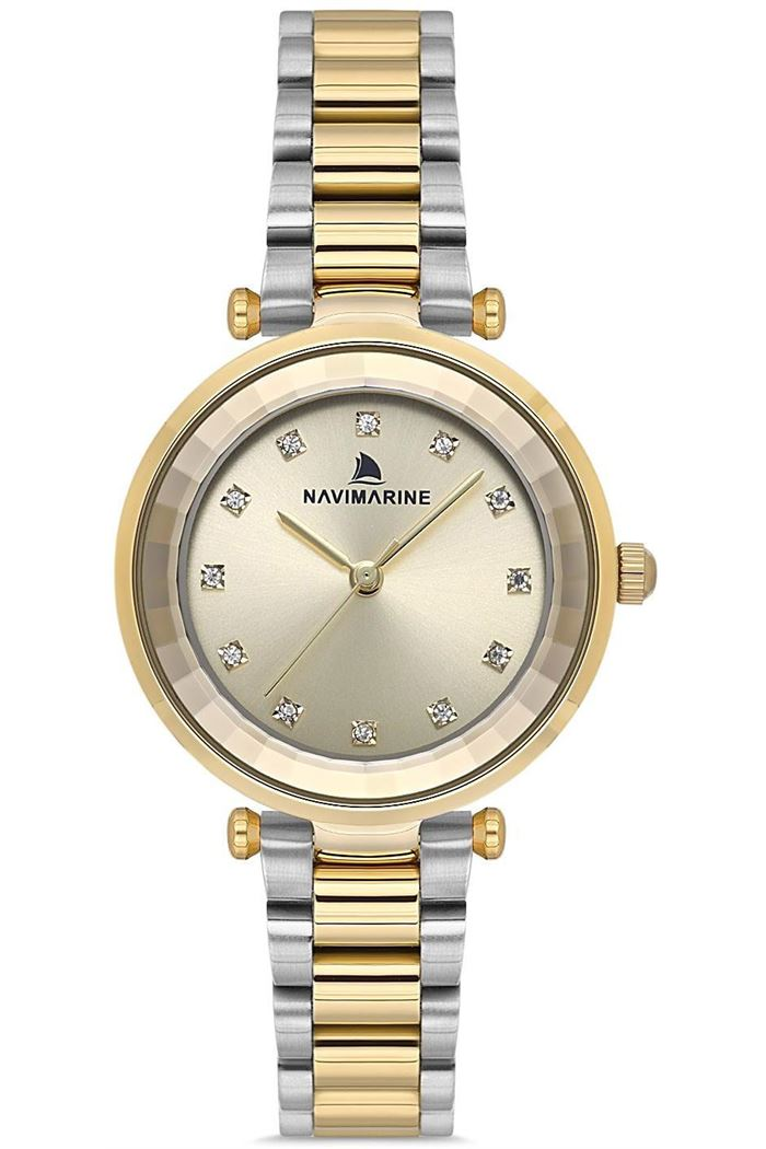 Navimarine NM226-05 Şampanya Kadran Taşlı Çift Renk Kadın Kol Saati