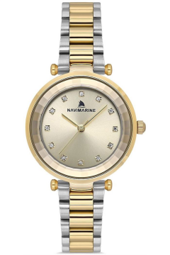Navimarine NM226-05 Şampanya Kadran Taşlı Çift Renk Kadın Kol Saati