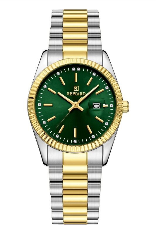 Reward RWA142808 Yeşil Kadran Tırtıklı Bezel Çift Renk Kadın Kol Saati