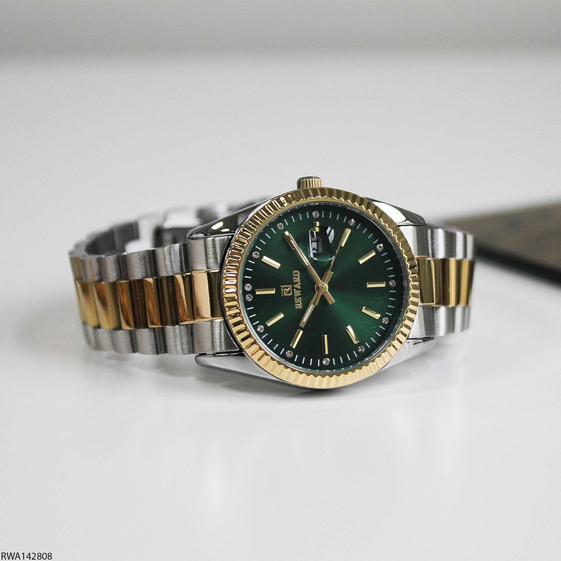 Reward RWA142808 Yeşil Kadran Tırtıklı Bezel Çift Renk Kadın Kol Saati