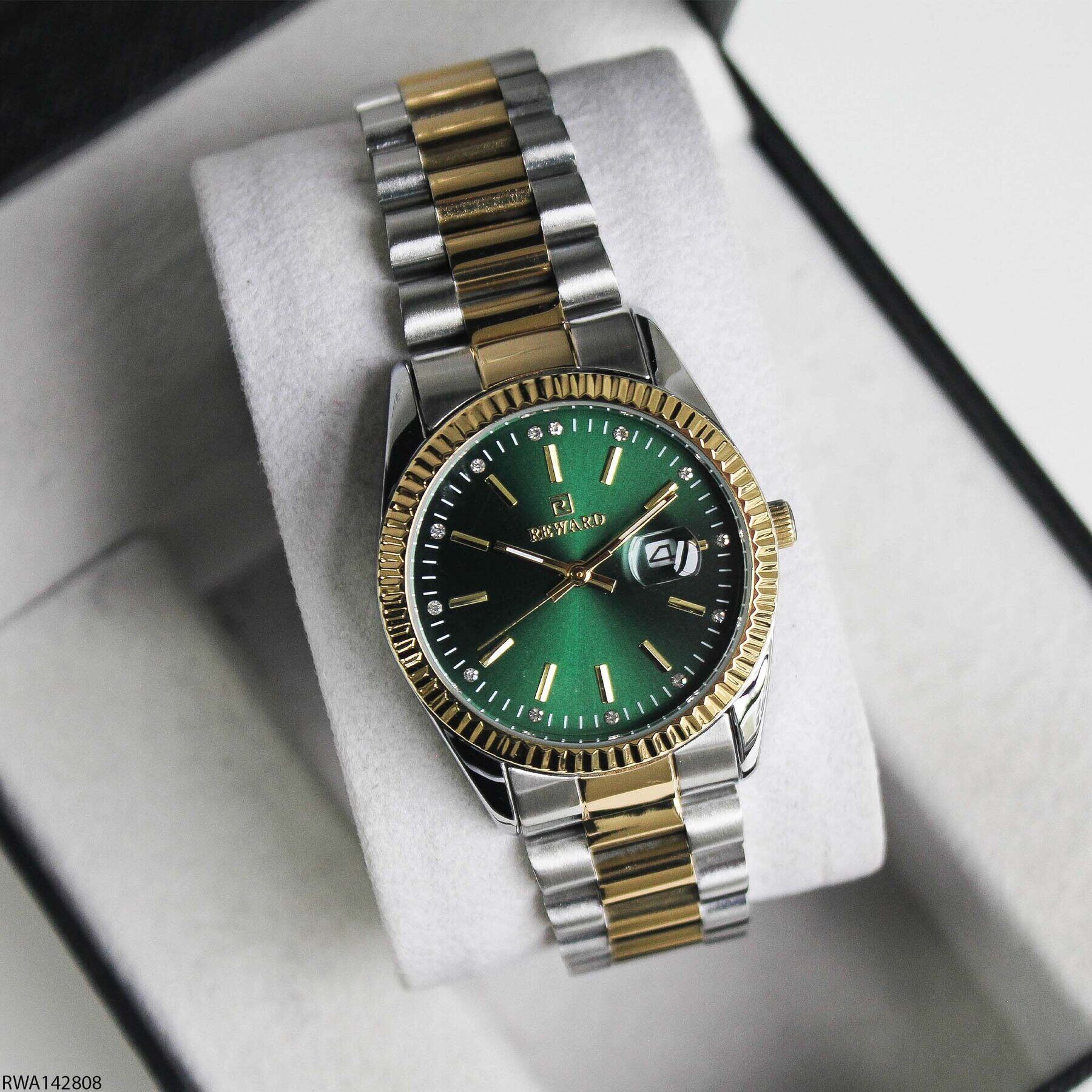 Reward RWA142808 Yeşil Kadran Tırtıklı Bezel Çift Renk Kadın Kol Saati