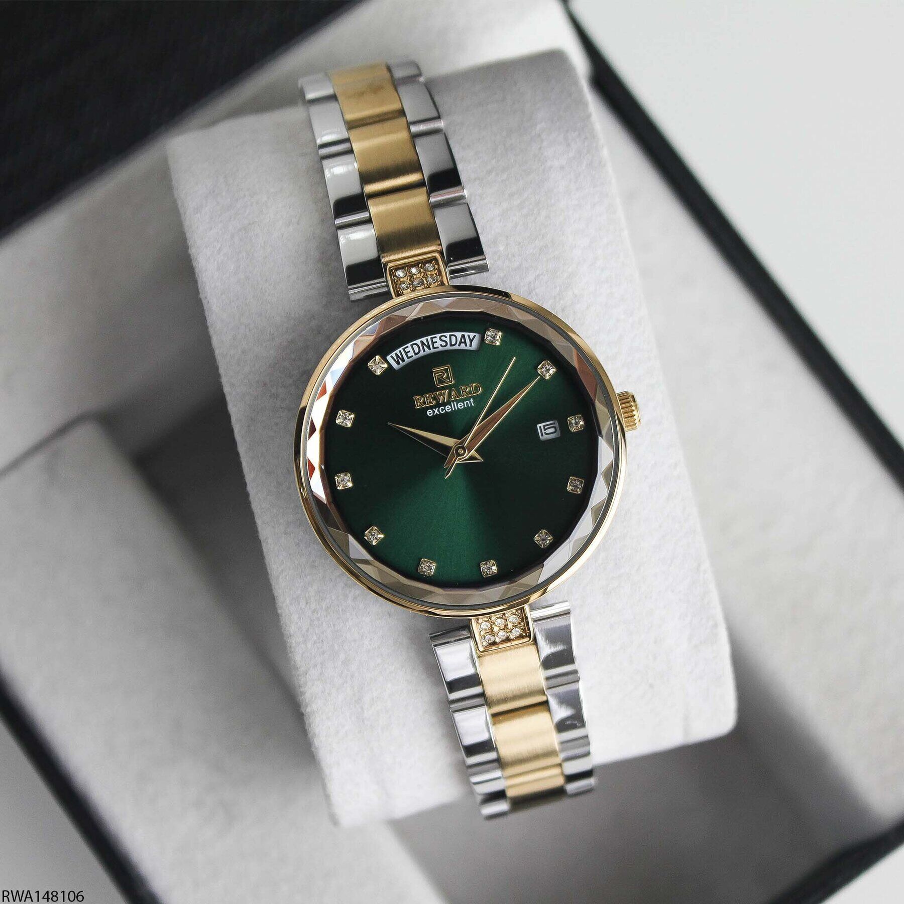 Reward RWA148106 Yeşil Kadran Gün ve Tarih Göstergeli Çift Renk Kadın Kol Saati
