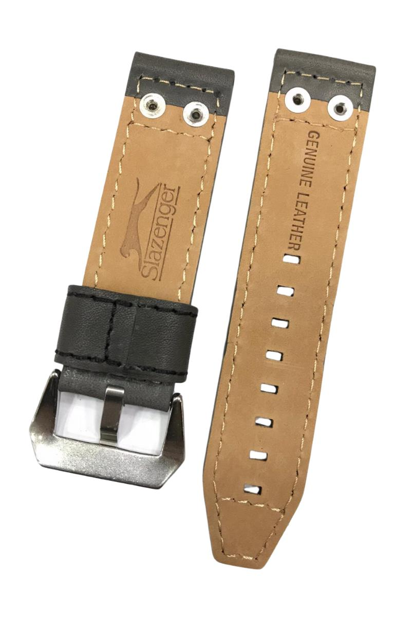 24 mm Gri Renk Perçinli Slazenger Orijinal Hakiki Deri Saat Kordonu