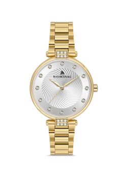 Navimarine NM223-02 Gold Kasa Girdap Desenli Taşlı Kadın Kol Saati
