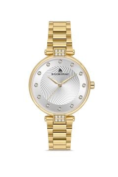 Navimarine NM223-02 Gold Kasa Girdap Desenli Taşlı Kadın Kol Saati