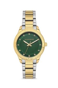 Navimarine NMM1005-02 Two-Tone Tırtıklı Bezel Yeşil Kadran Kadın Kol Saati