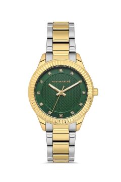 Navimarine NMM1005-02 Two-Tone Tırtıklı Bezel Yeşil Kadran Kadın Kol Saati