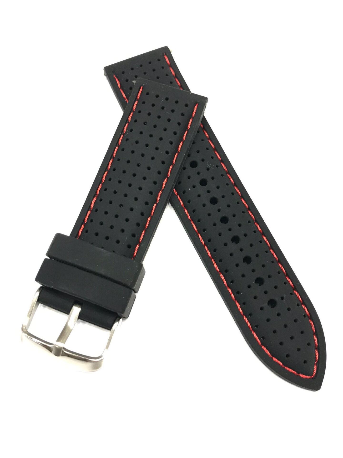 20mm Benekli Renkli Yüksek Kalite Silikon Saat Kordonu Kayışı Siyah-Kırmızı - 20 cm