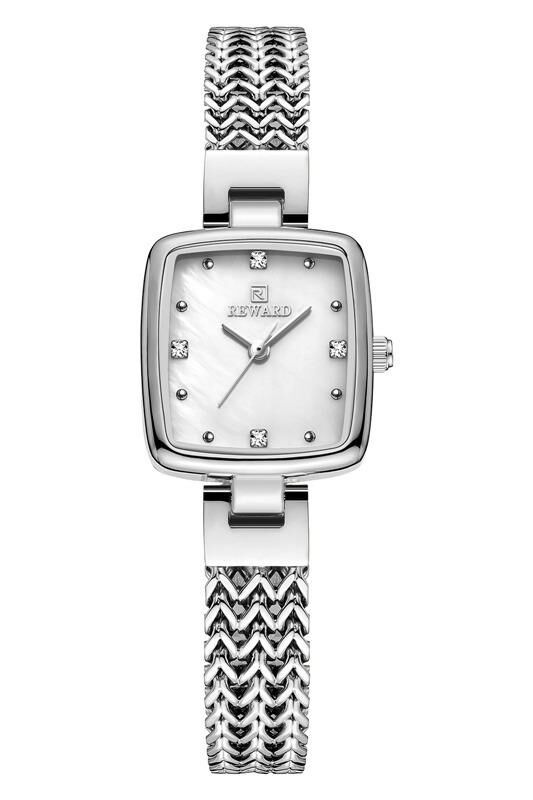 Reward RWA146251 Gümüş Renk Hasır Paslanmaz Çelik Kordon Küçük Kare Kadın Kol Saati
