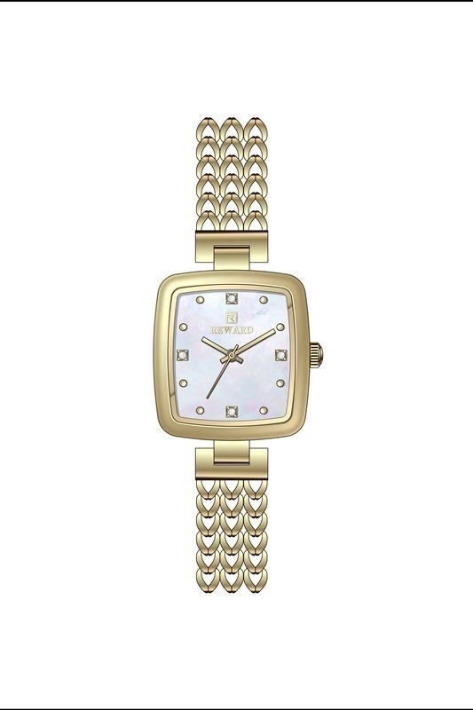 Reward RWA146258 Altın Sarı Renk Hasır Paslanmaz Çelik Kordon Küçük Kare Kadın Kol Saati