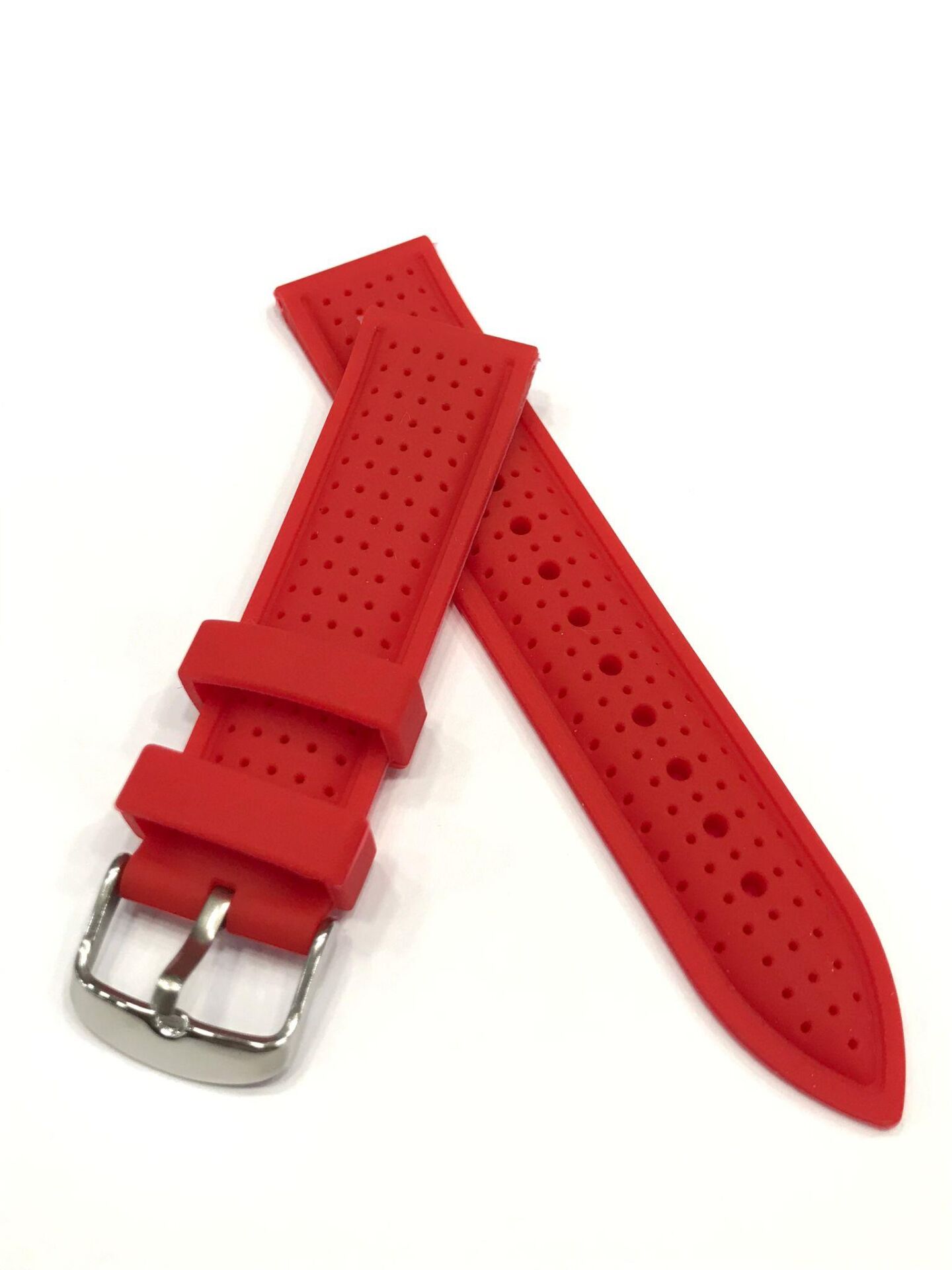 24mm Benekli Renkli Yüksek Kalite Silikon Saat Kordonu Kayışı Kırmızı - 24mm