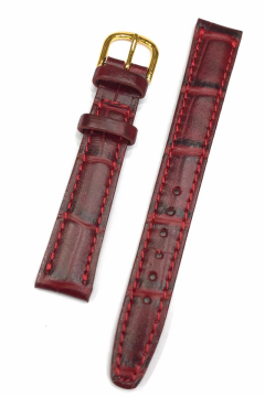 14 mm Yerli Üretim Krokodil Baskılı Hakiki Deri Yumuşak Saat Kordonu Kırmızı - 14 mm