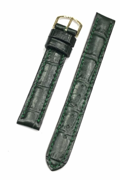 14 mm Yerli Üretim Krokodil Baskılı Hakiki Deri Yumuşak Saat Kordonu Yeşil - 14 mm
