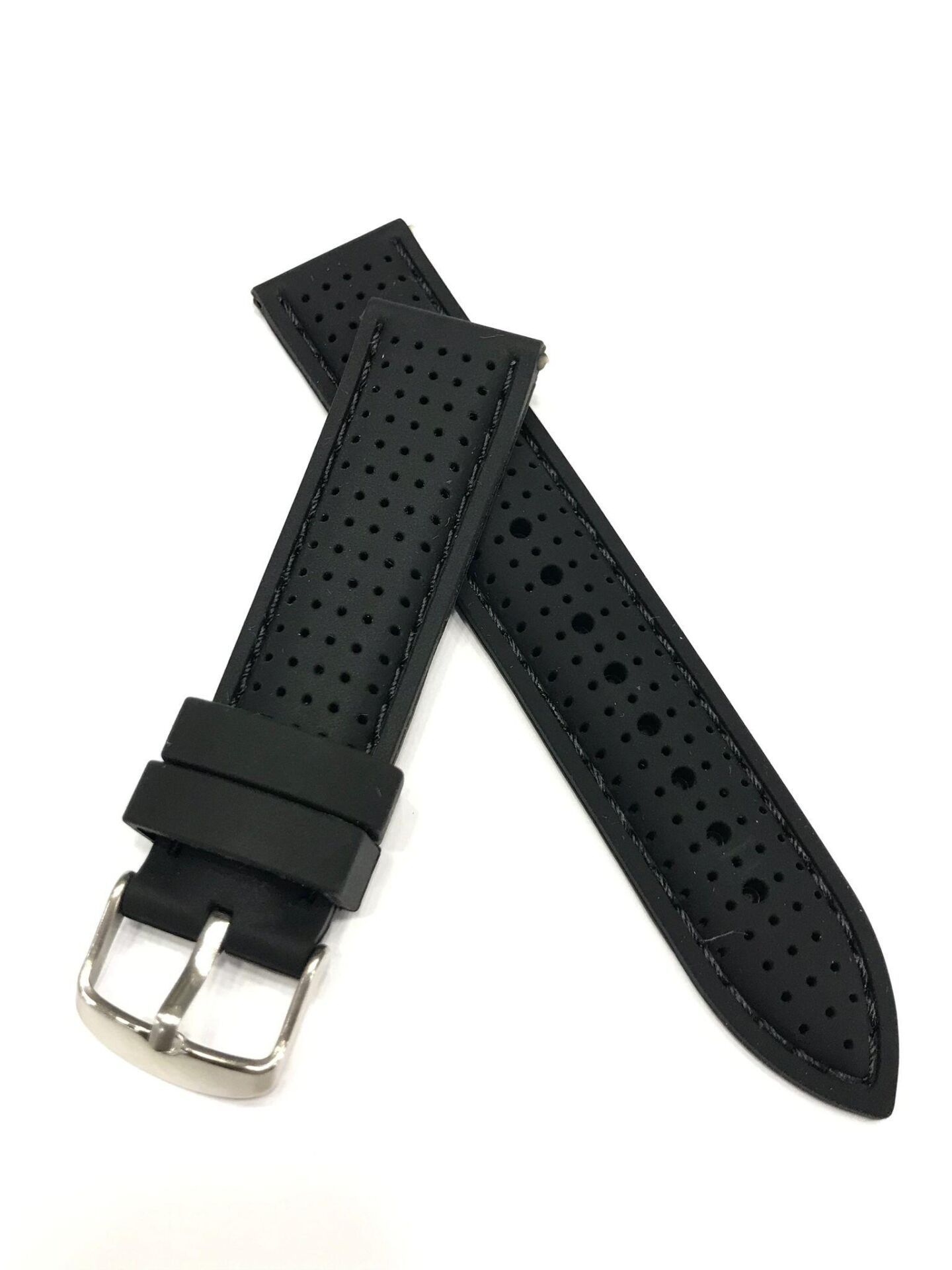 24mm Benekli Renkli Yüksek Kalite Silikon Saat Kordonu Kayışı Siyah - 24mm